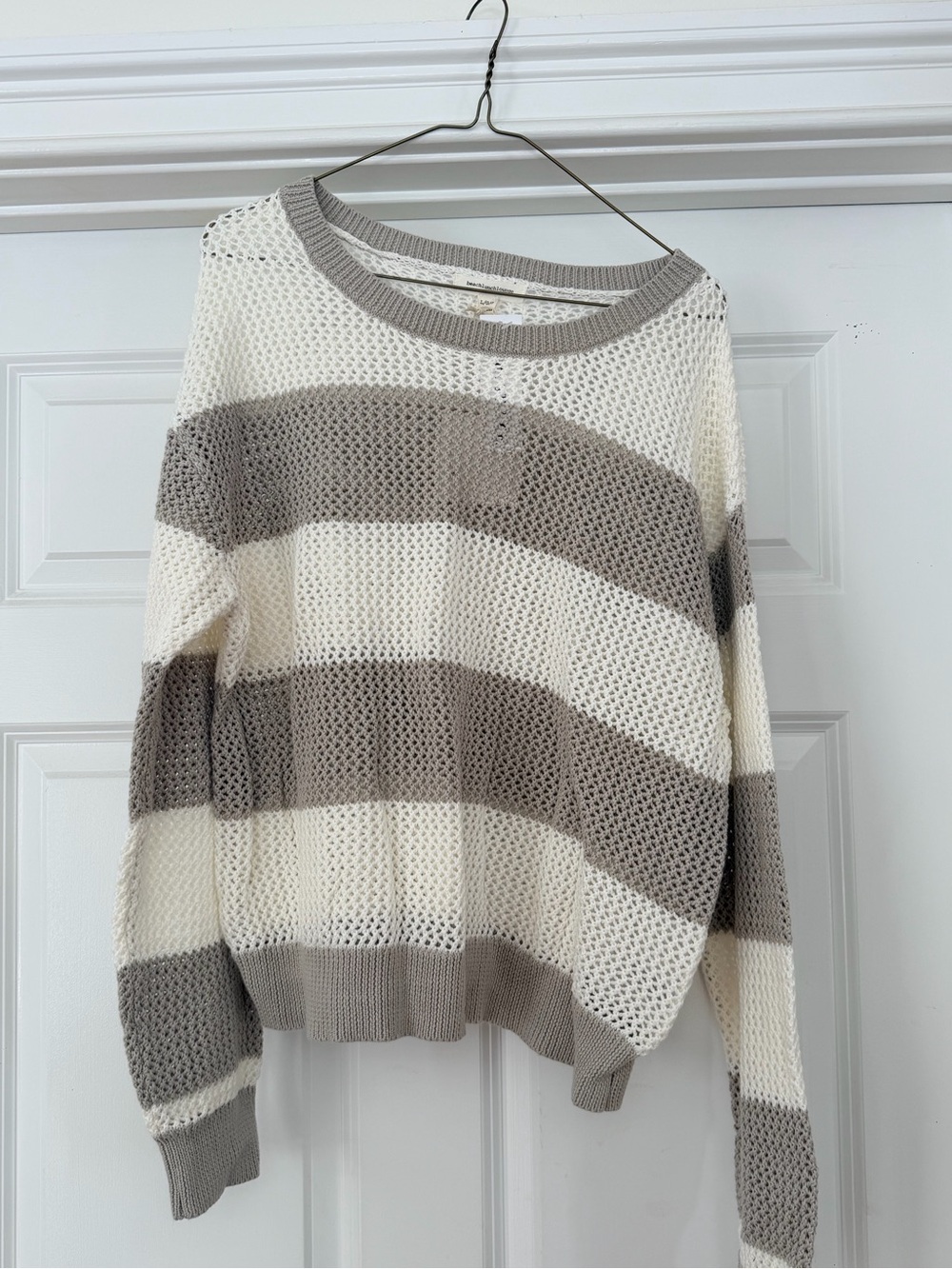 NWT Striped Open-Knit Pullover Sweater - Cream & Taupe